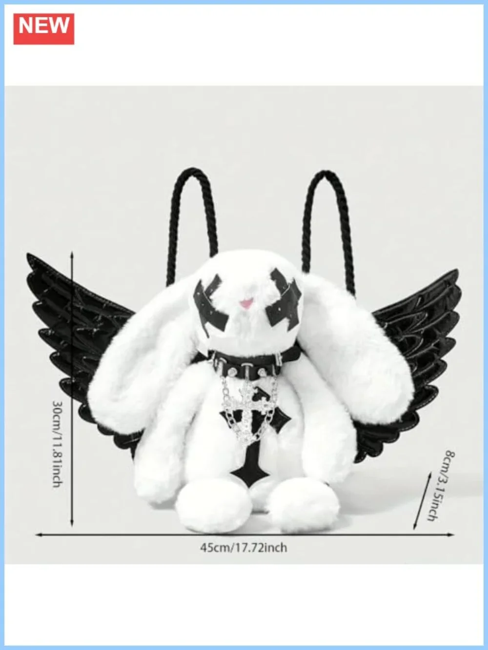 Gothic Plush Bunny Backpack Winged Y2K Punk Mini Bag Cross Charm